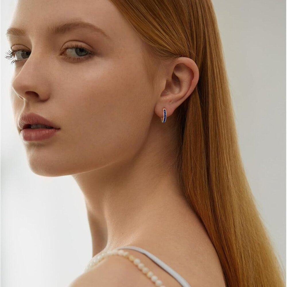 14K Gold Plated Huggie Hoop Earrings with Cubic Zirconia for Women - Lightweight - Picture 3 of 8